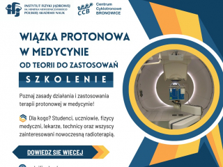 Plakat wydarzenia Wiązka Protonowa w Medycynie.